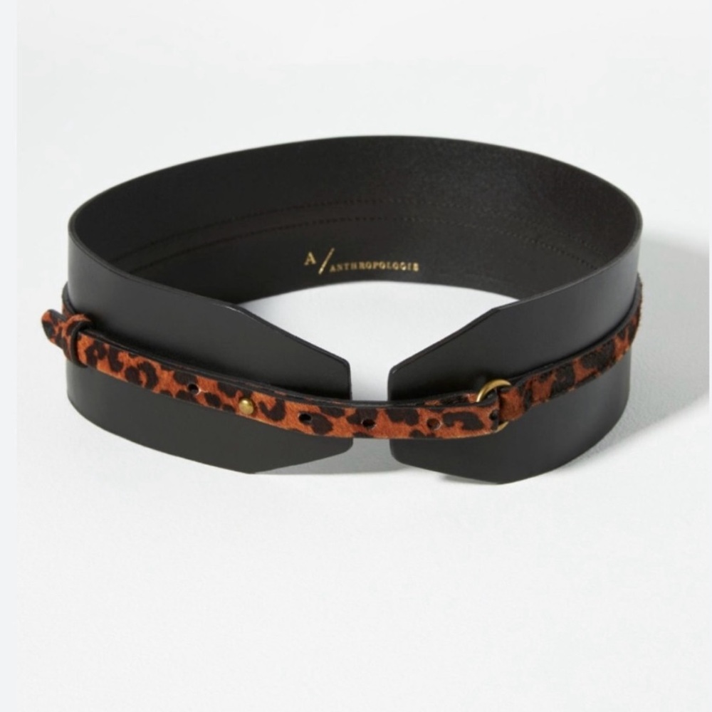 NEVER WORN Anthropologie Black Belt with Brown Leopard Accent